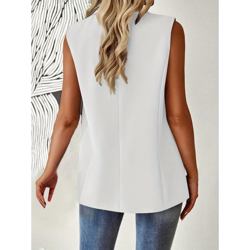 Women's Casual Solid Color Button Blazer Vest Outerwear