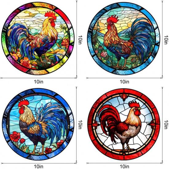 4 Sheets Round Anti-Collision Window Clings,Birds Alert Collision Window Decals Rooster Pattern Static Deterrent Decal Prevent Bird Strikes on Doors