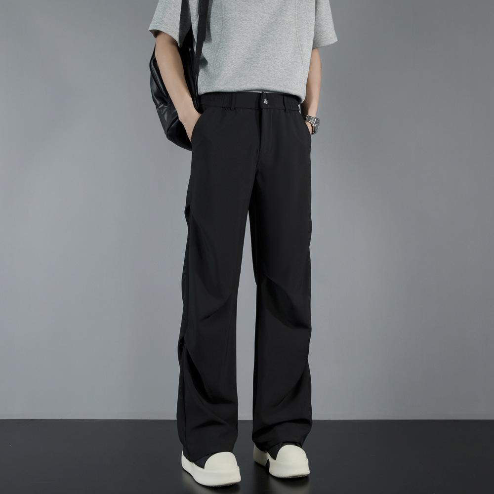 American Drape Pleated Design Paratrooper Pants Men's Loose Casual Straight High-end Black Trousers Long Pants Men