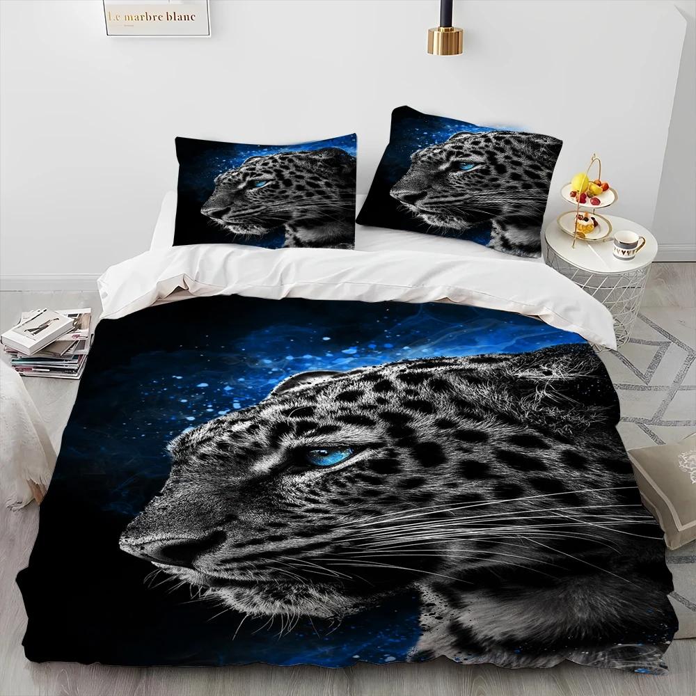 Set Biancheria da Letto Trapuntato di Lusso Animale Tigre Leopardo Lupo 3D, Set Letto Copripiumino Coperta Copricuscino, Set Biancheria da Letto King Queen Size