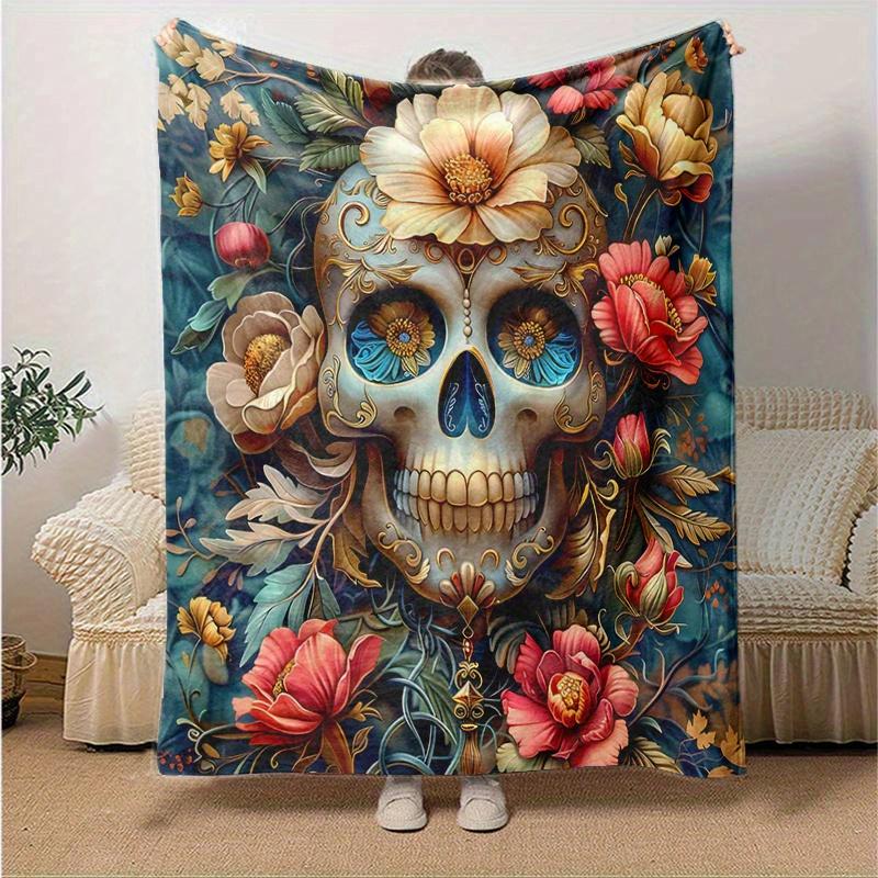1pc Day of the Dead Design Blanket Soft & Cozy, Perfect Gift for Any Occasion,Living Room, Travel, Camping, Car Blankets
