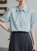 Shirt Blouse Summer Tops Collar Ribbon Short Sleeve Chiffon Plain Jacket Button Elegant Office Loose Fit Slimming Stylish Office Wear OL Commuting