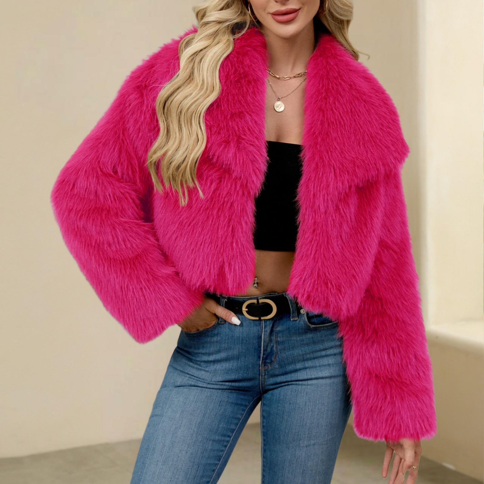 

Модная женская плюшевая короткая куртка с воротником-стойкой XXL горячий розовый