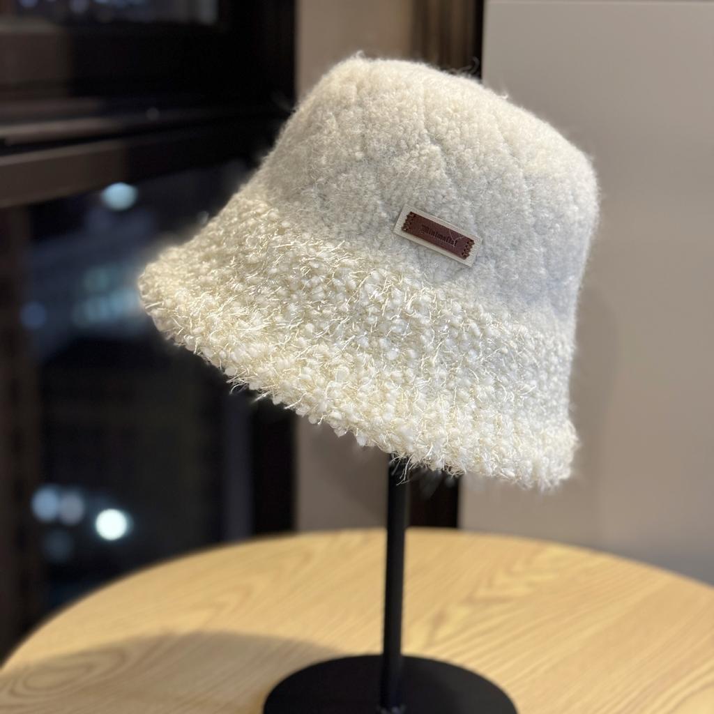 Neuer Plüsch Warmer Fischerhut aus heller Seide für Damen im Herbst und Winter Koreanische Version Vielseitig Gesicht zeigend Kleiner Topfhut Kurze Krempe Bucket Hat