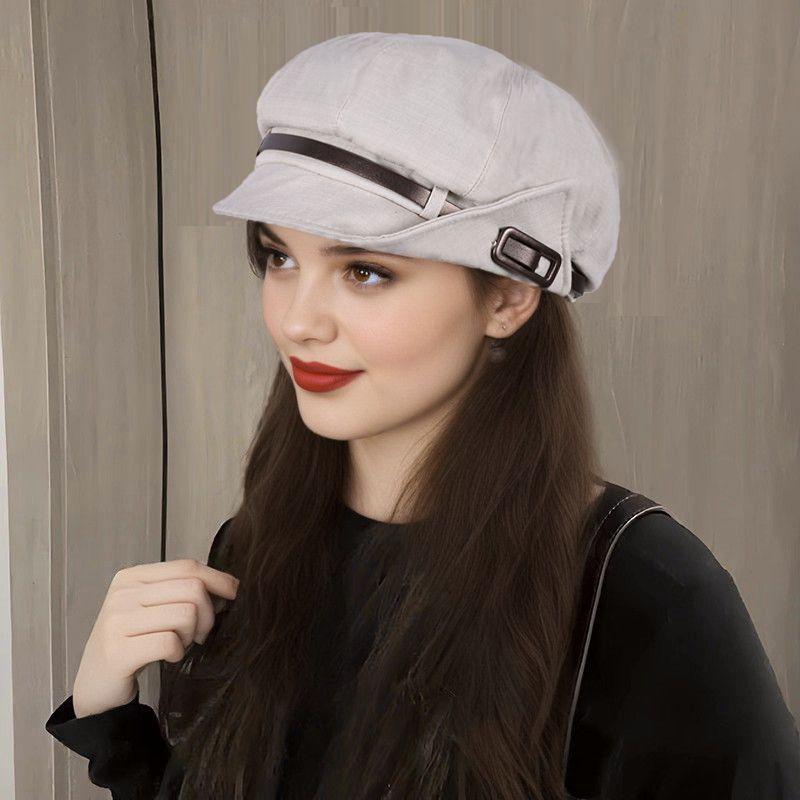 Casual Autumn Cotton And Linen Eightcorner Cap With Sun Protection For Women