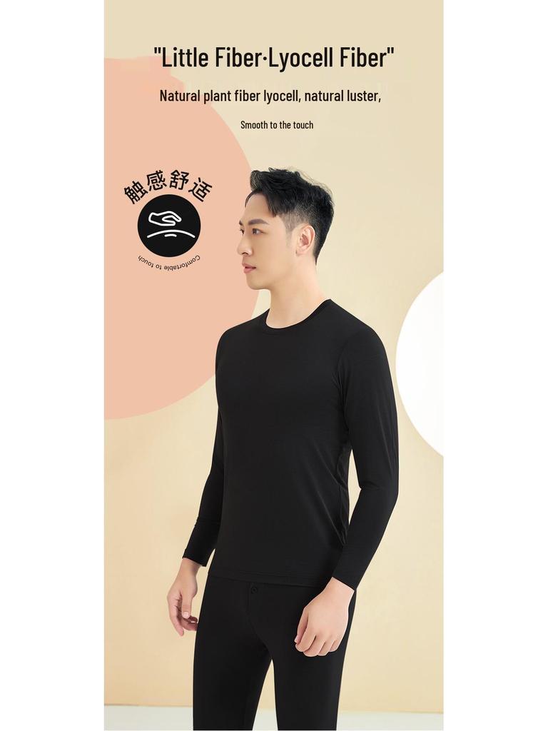 Męski Młodzieżowy Zestaw Bielizny Termicznej z Lyocellu z Okrągłym Dekoltem, Bez Podszewki, Cienki, Jesień/Zima