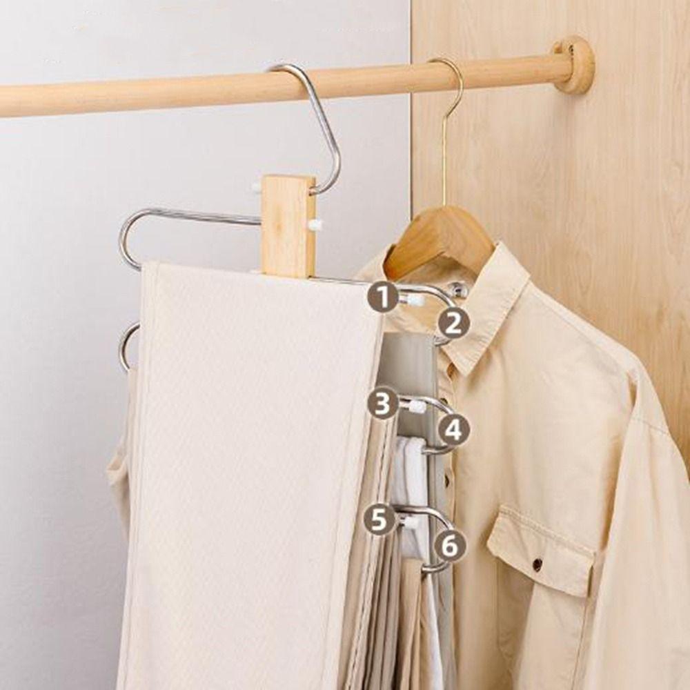 S-Shaped Multi Tier Pant Hangers Stainless Steel Clothes Rack Practical Pants Storage Rack  Closet