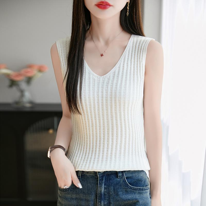 

Хлопковый слинг-топ женский внутренний с V-образным вырезом короткий летний новый нишевый трикотажный базовый топ без рукавов XL белый