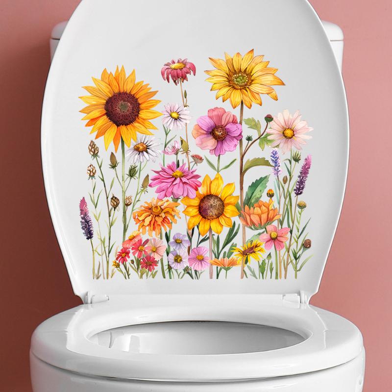 Plants Flowers Sunflowers Butterflies Wall Stickers Toilet Sticker Bathroom Toilet Cover Refrigerator Sticker Wc Decoration