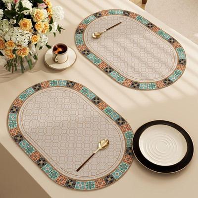 Doppelseitige ovale PVC-Leder-Tischsets mit goldenen Rändern, wasserdicht, hitzebeständig, Esstischmatten, Haushaltsgebrauch