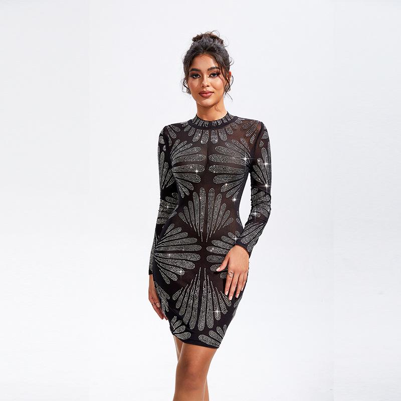 

Women s 2024 Summer Mesh Rhinestone Dress - Sexy INS Hotfix Design XL