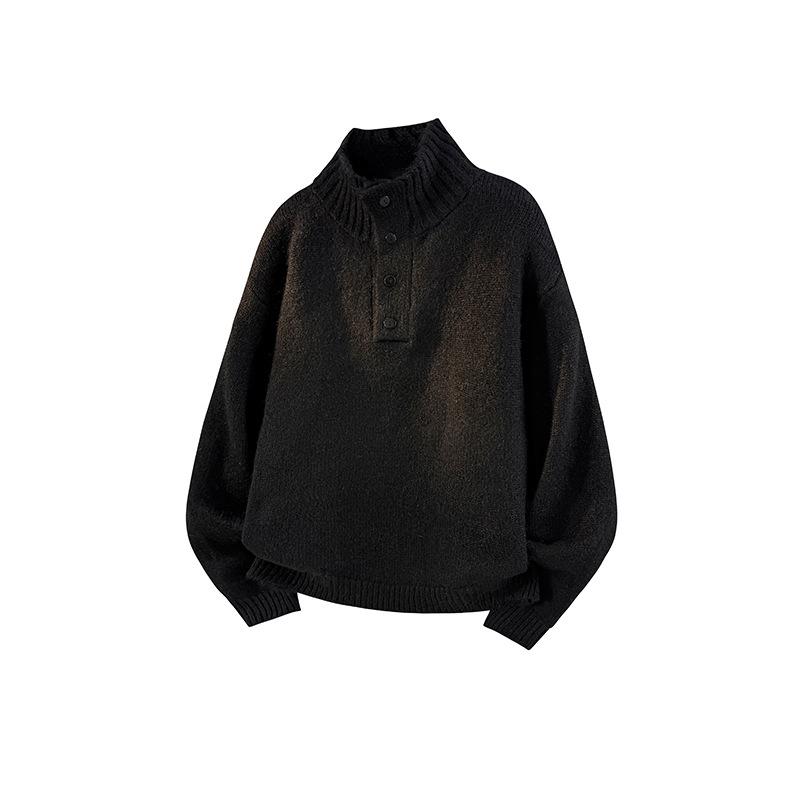 

2026 Men s Henley Knit Sweater - High Neck, Winter Warm, Loose Fit L чорний