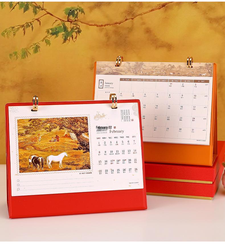 2026 Year of the Horse Desk Calendar with Double Ring Easel - Custom Corporate High-End Gift Box Edition