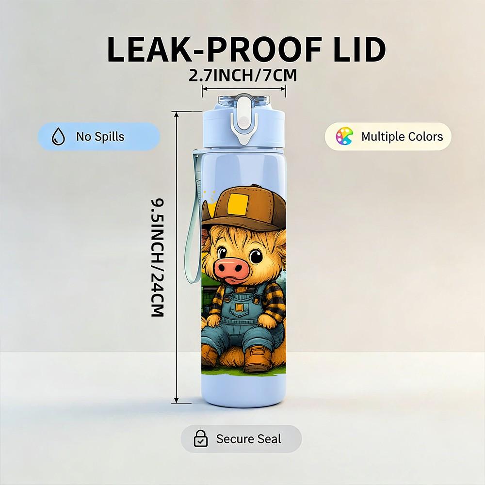 1PC Construction Pig Worker Cartoon 750ml Color Plastic Sports Water Bottle Leakproof Flip Straw Lid Suitable for Sports Office Home Use