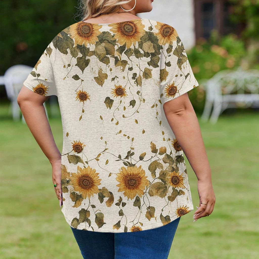 Women's Plus Size Fashionable Casual Loose-Fit Short Sleeve Elegant V Neck Blouse For Work