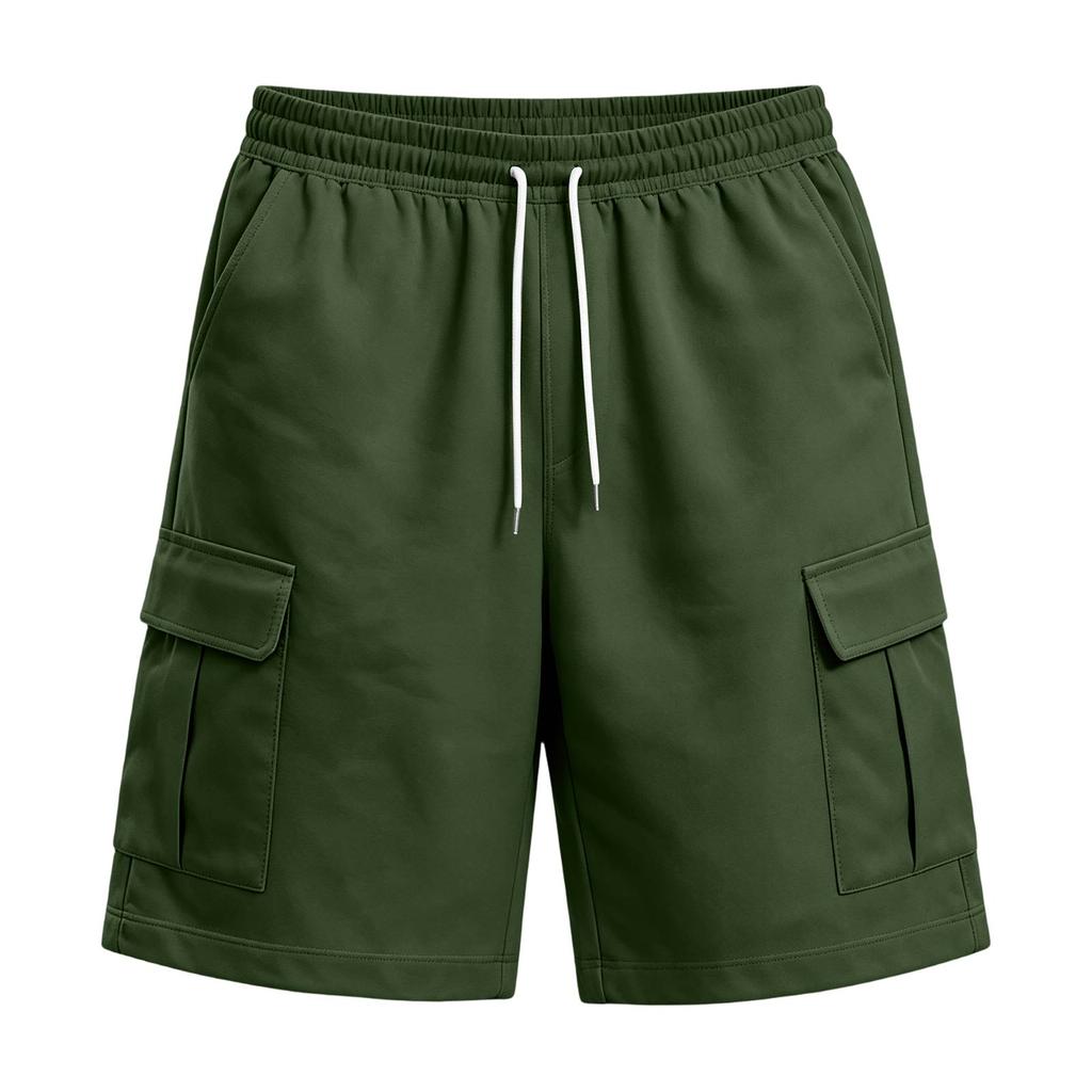 Herren Freizeithose mit Kordelzug und Cargotaschen Entspannte Passform Elastischer Bund Weicher Stoff Knielanges Design