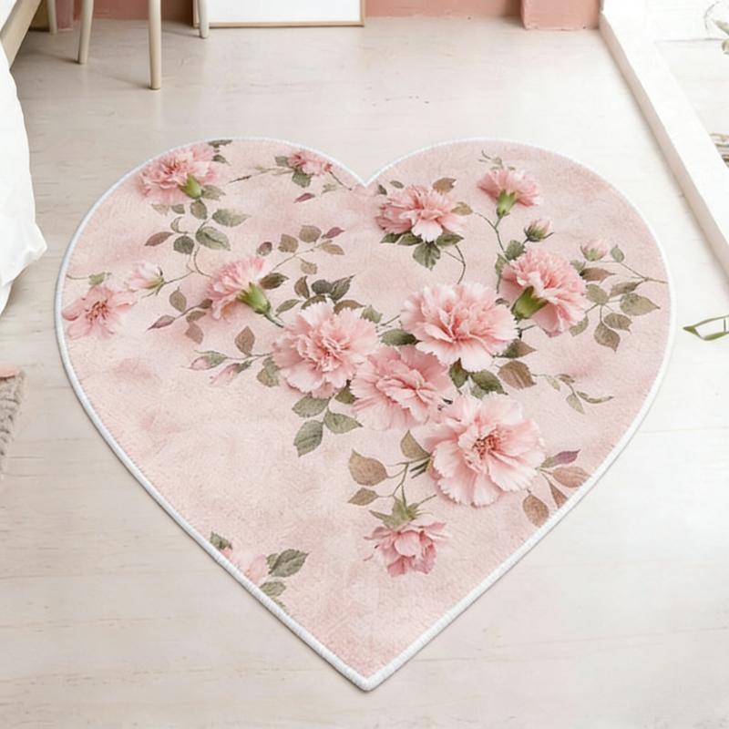 Flower Pattern Bedroom Decor Pink Carpet Home Thick Plush Rug Heart Shape Carpets for Living Room Fluffy Soft Bedside Floor Mat