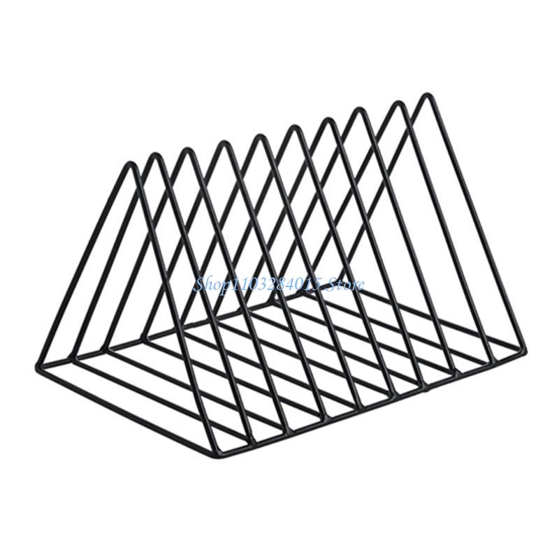 R6FF Desktop Book Organizers Magazine Rack Triangular Metal Book Rack 9 Compartments Bookend for Book Magazine Document