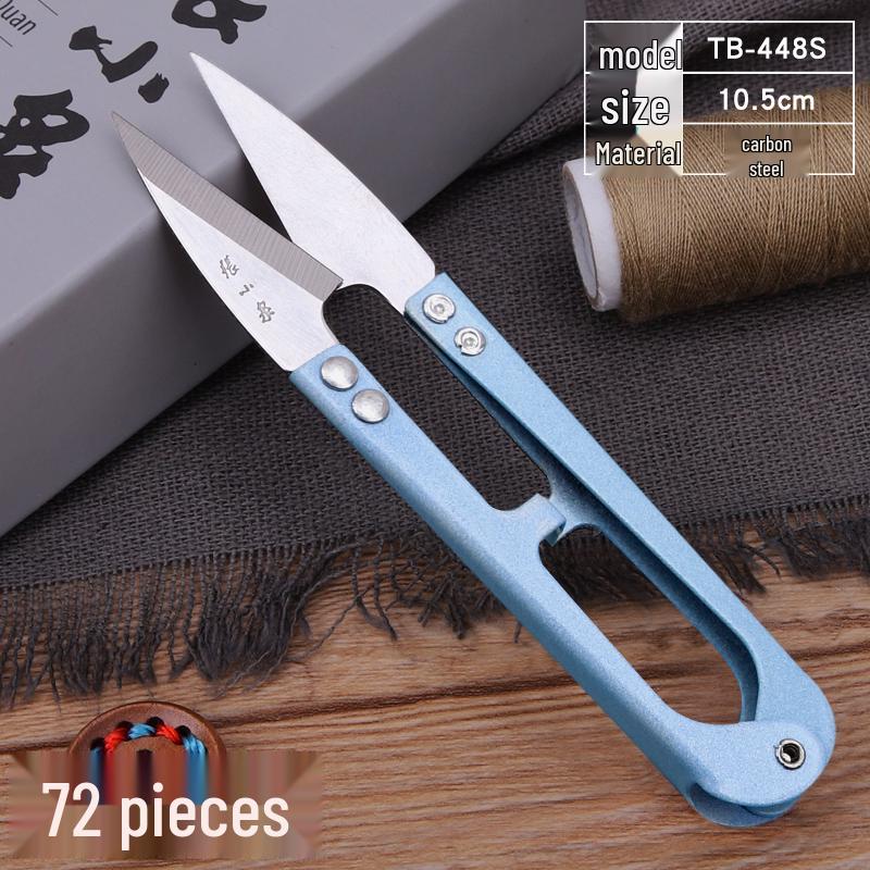 Large Carbon Steel U-Shaped Yarn Scissors for Trimming Threads and Cross Stitch, Spring-Loaded for Enhanced Cutting Precision.