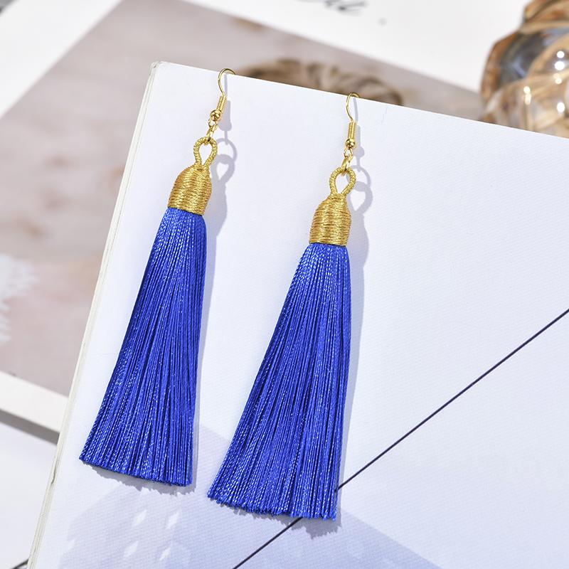 Fashion Tassel Earrings Women Silk Fabric Gold Color Rope Wrap Fringe Long Drop Dangle Earings For Girls Bohemia Wedding Jewelry