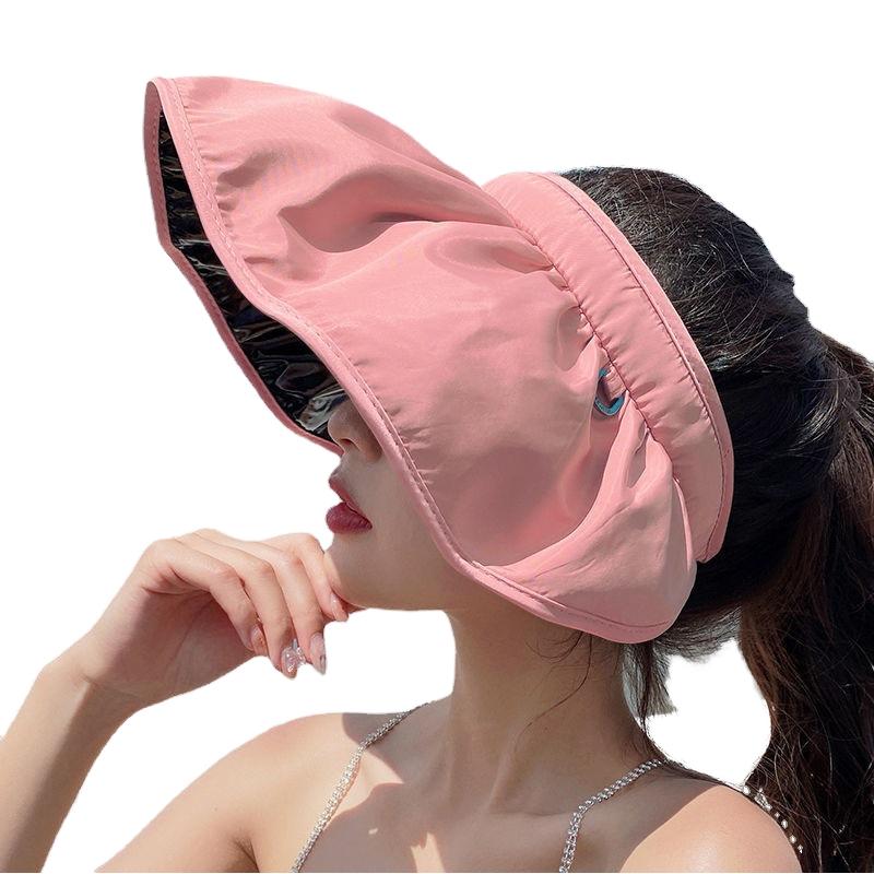 Women's Summer Shell Visor Headband UV Protection Face Covering Open Top Sun Hat Large Brim Outdoor Cap