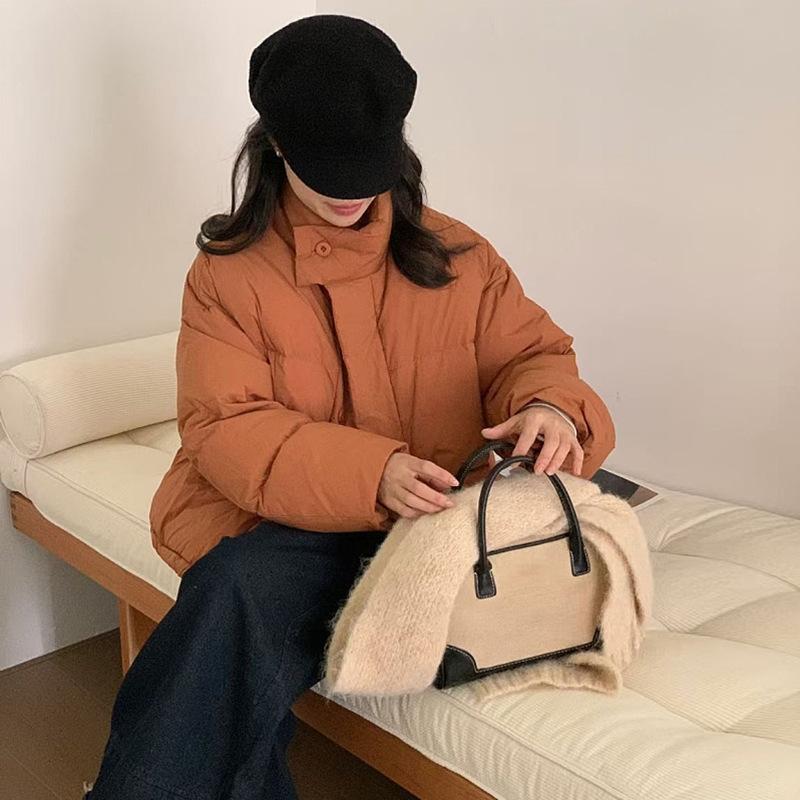 Korean stand-up collar short down jacket women's 2024 winter candy color thickened small white duck down bread jacket