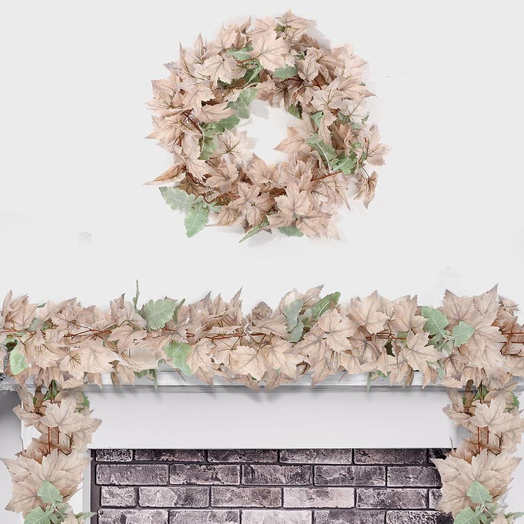 Autumn White Maple Leaf Rattan Artificial Green Plant Maple Leaf Halloween Wall Hanging Maple Leaf Christmas Decoration Rattan