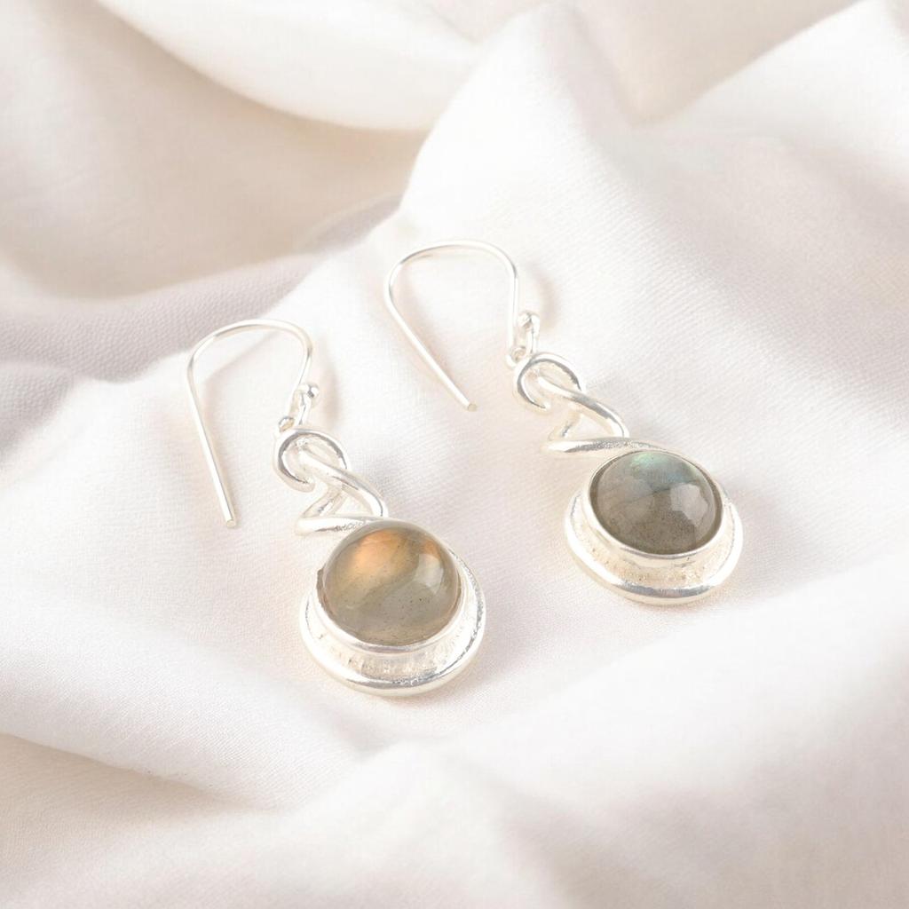 Natürlicher Labradorit Edelstein 925 Sterlingsilber Handgefertigter Schmuck Ohrringe CE-14-21