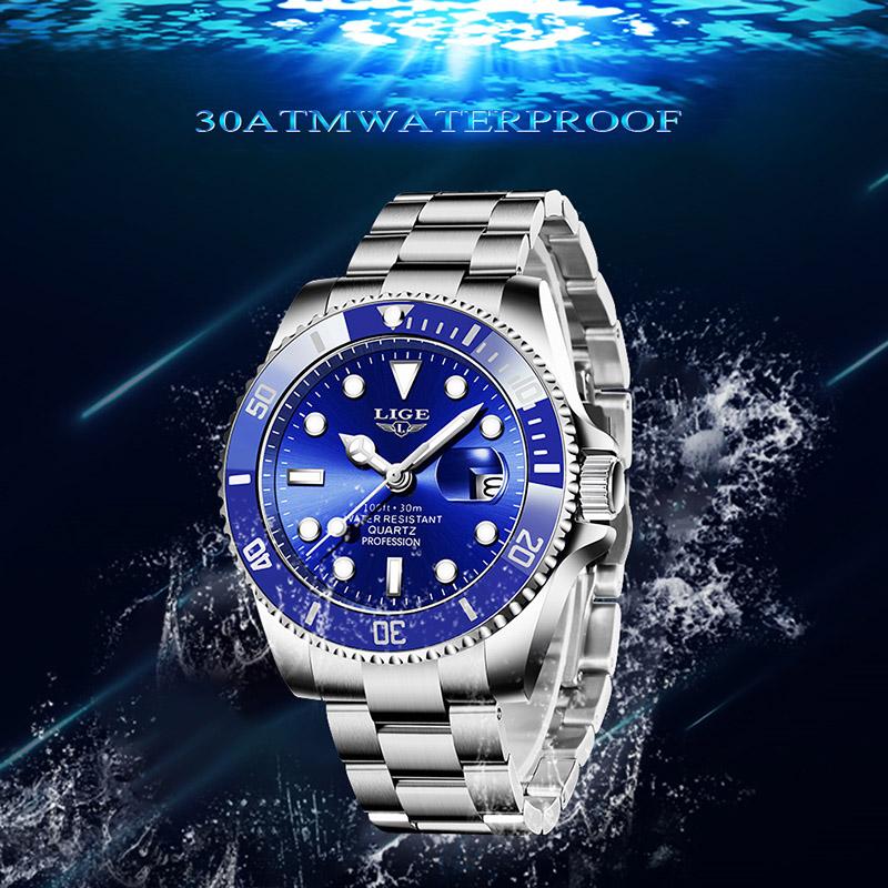 LIGE Watches for Men Fashion Diver Waterproof Date Clock Military Watches Men Sport Men's Watches Quartz Men's Gift Reloj