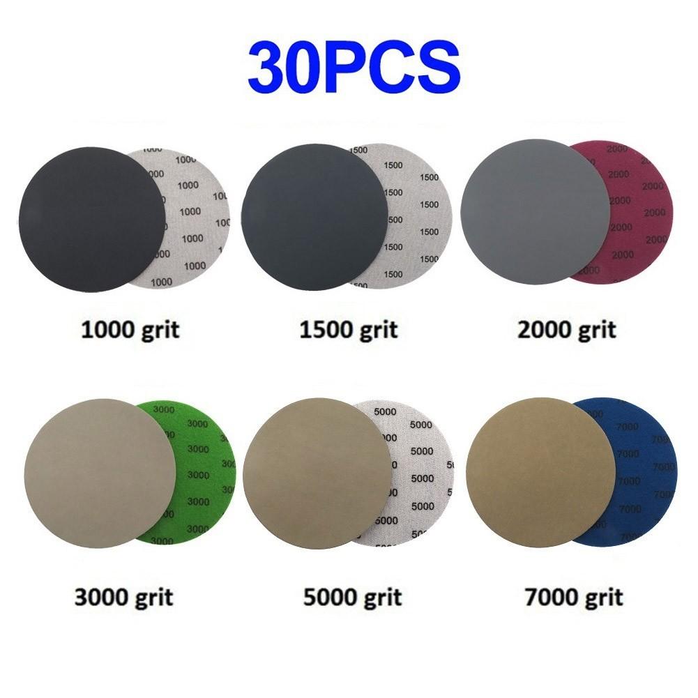 30pcs 5 inch 125mm Hook&Loop Wet/Dry 1000 1500 2000 3000 5000 7000 Sanding Discs