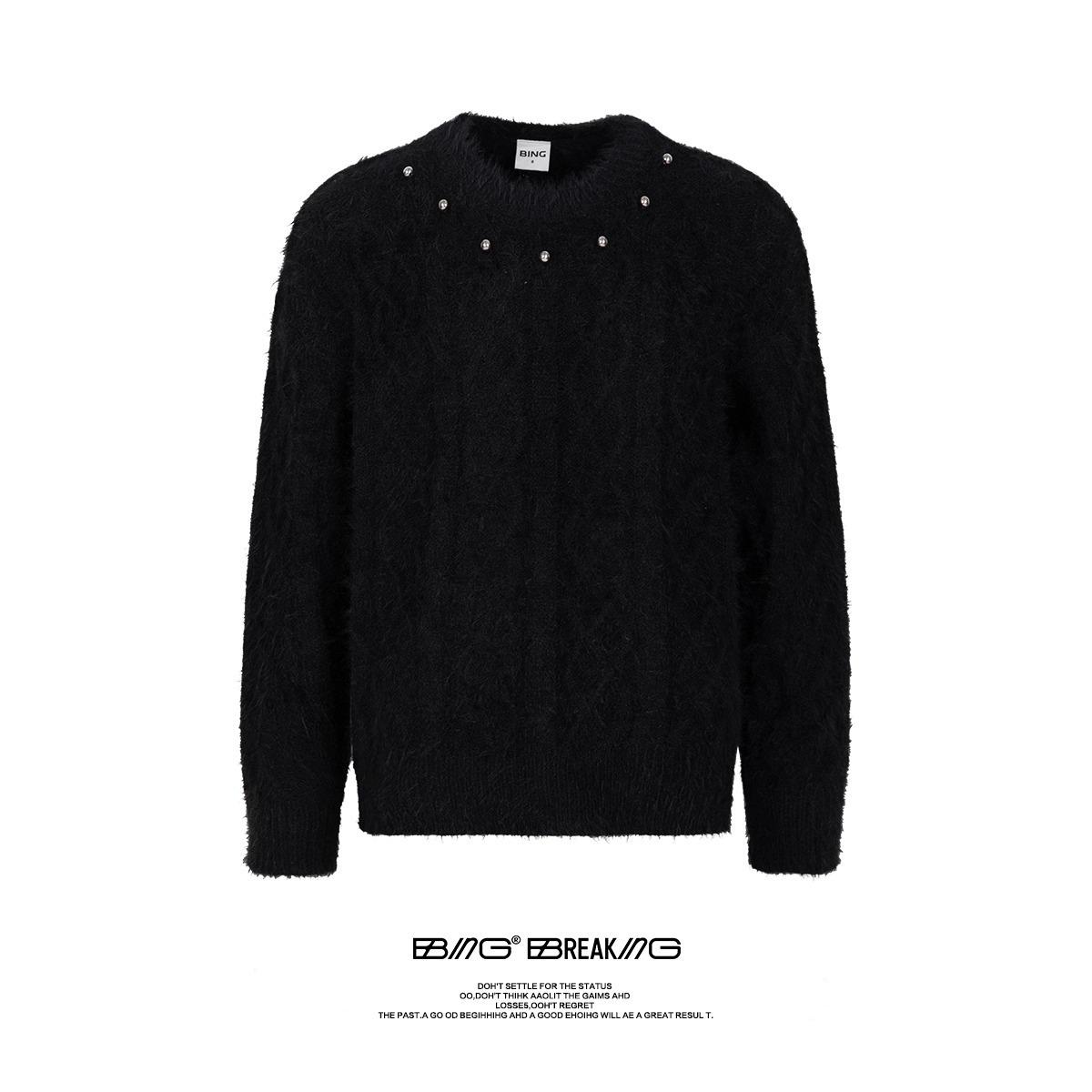 Unisex Heavyweight Metal Design Knit Sweater: Autumn/Winter Solid Color, Loose Fit, Versatile Base Layer Large чёрный