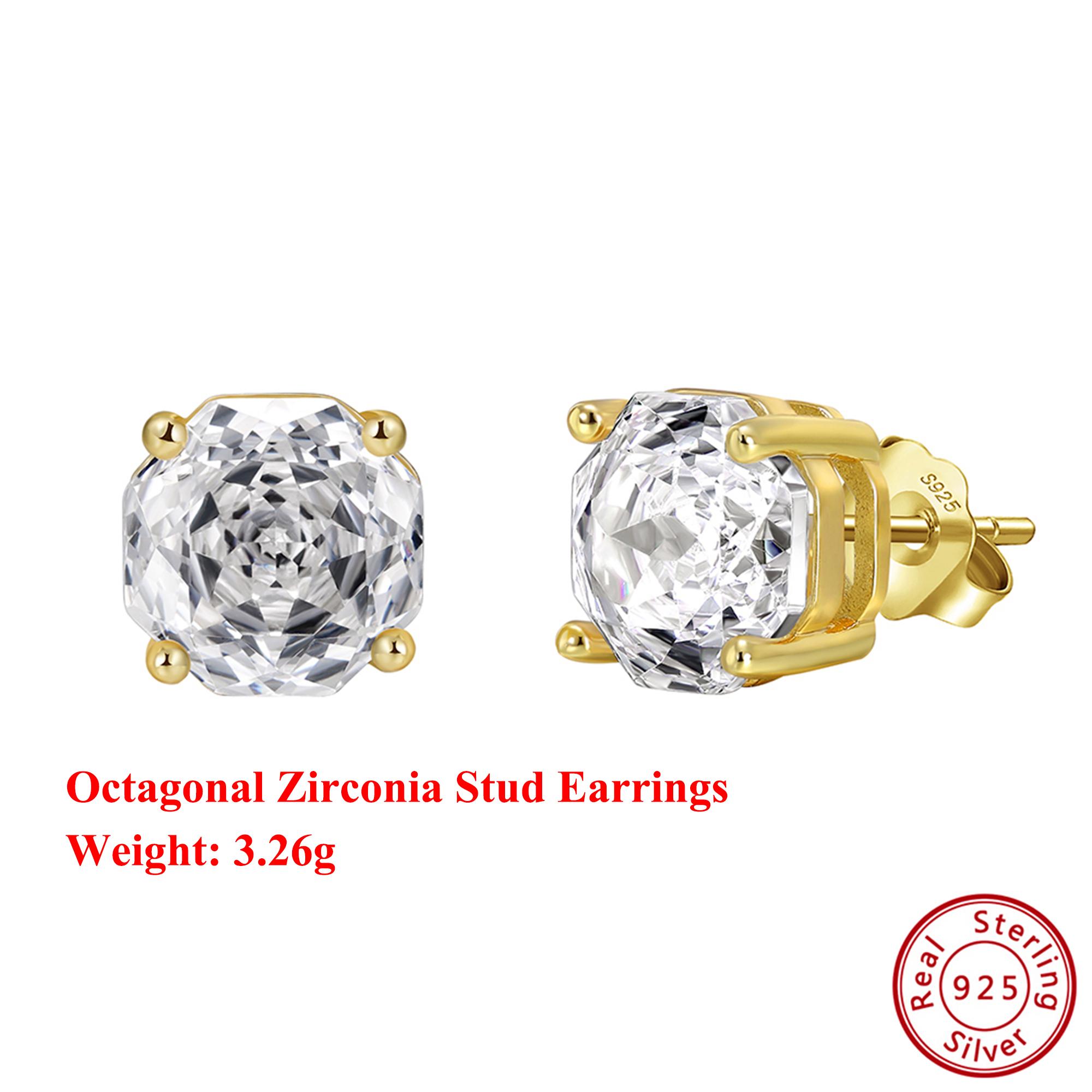 

Effie Queen 2026 Trend Earrings S925 Silver Stud Earrings Octagonal Zirconia Women s Earrings Dainty Jewelry for Birthday SE414