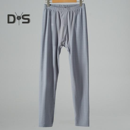 Men Pants Elastic Waist Double-Sided Brushed Thermal Insulation Long Johns Solid Color Mountaineering Vacation Travel Work School Bottoming Trousers