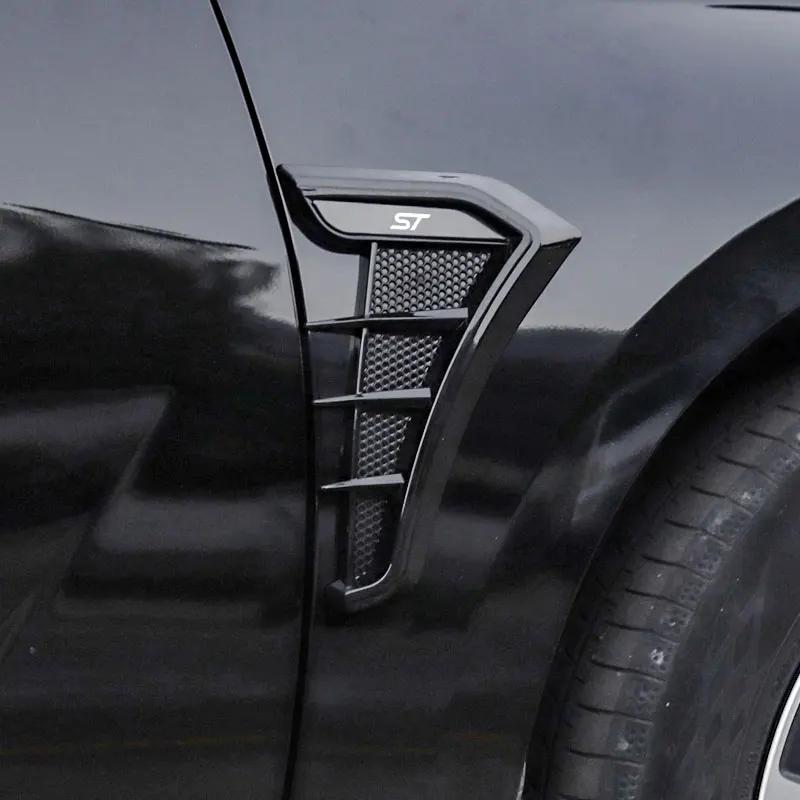 Black Car Fender Side Vents Air Flow Intake Hole Shark 3D BTYD6 Grille Sticker Cover for Ford Focus ST Mondeo Fiesta Kuga Escape Car R4W