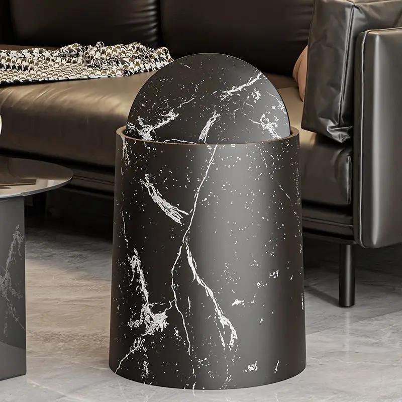 Pattumiera con Texture Marmo Nordico, Tipo Coperchio a Rotolamento, per Camera da Letto, Toilette, Pattumiera Antiodore, Accessori Bagno