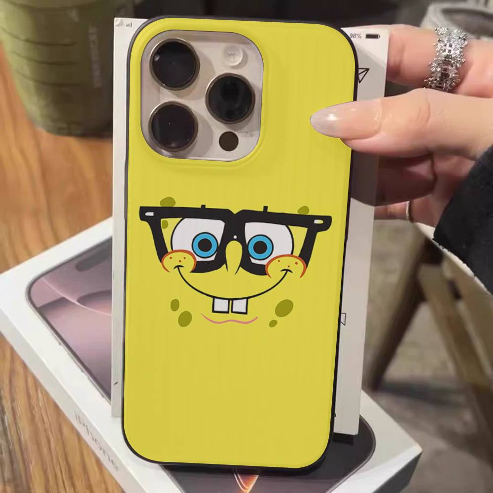 

Cartoon S-SpongeBob S-SquarePants Phone Case For IPhone 17 16 15 14 13 12 11 Pro Max Plus Corrugated Bumper Back Cover Shell iPhone 12