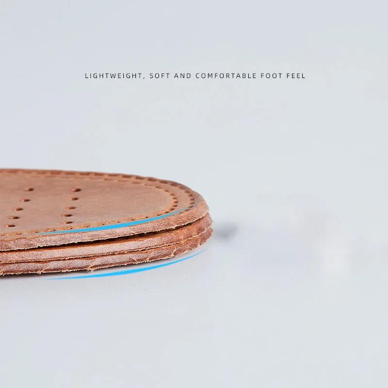 Fashion 2pc Cowhide Leather Insole for Shoes Men Boots Shoe Inserts Soft Breathable Deodorant Anti-slip Template Shock Absorbing Insoles
