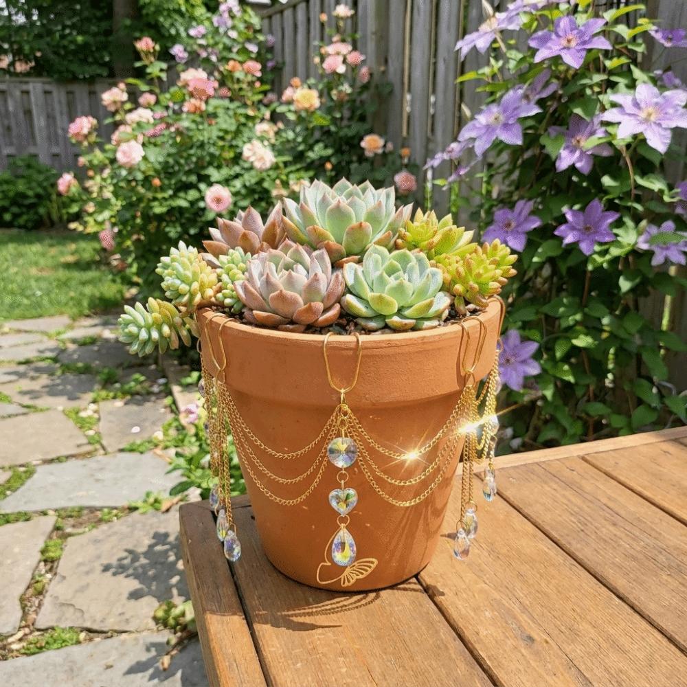 Reflective Flower Pot Crystal Sun Catcher Butterfly Design Hanging Pot Crystal  Bonsai