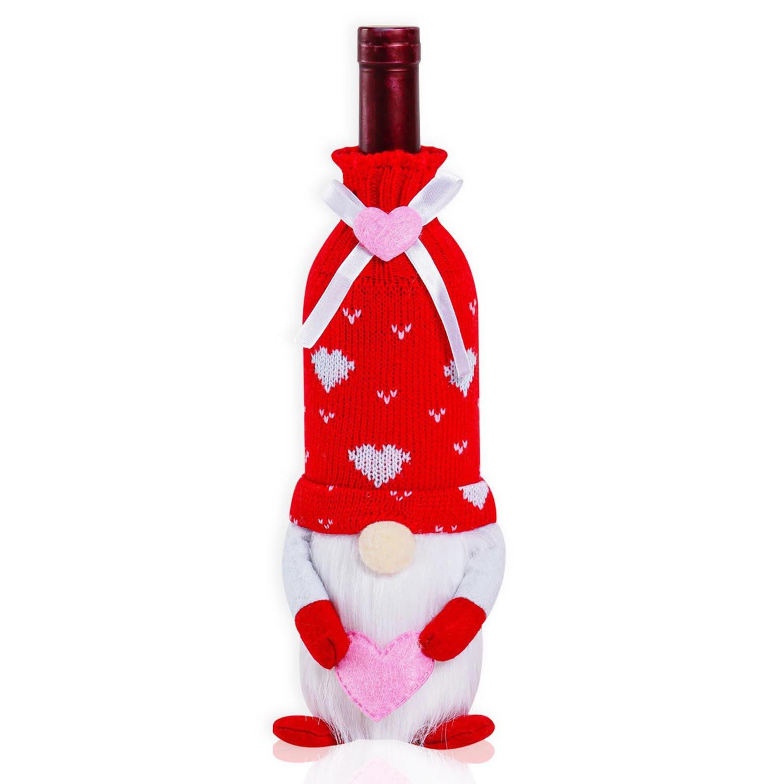 

Чехлы для бутылок вина в виде гномов ко Дню святого Валентина, шведские гномы Tomte, плюшевые украшения для бутылок вина в виде сердечек, скандинавские, для дома, свадьбы, ужина One Size красный