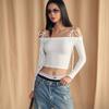 French Style Sexy Lace-up off-Shoulder White Long Sleeves Shirt Women Autumn Simple and Versatile Slim Fit Navel Temperament Top Fashion