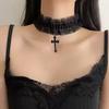 Lolita Neck Lace Trim Choker Necklace Cross Pendant Collarbone Chain Lace Collar Gothic Y2K Sweet Accessory for Women Girls New
