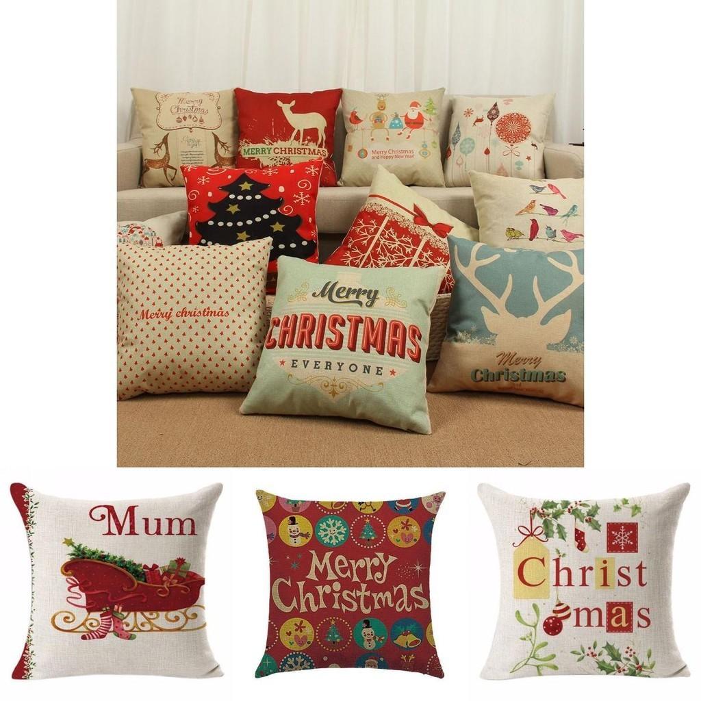 Stylish Christmas Xmas Linen Cushion Cover Featuring Unique Holiday Patterns And Colors