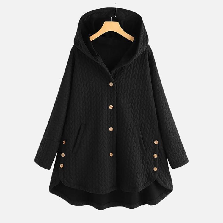 Cappotto da Donna a Metà Lunghezza con Cappuccio Colore Unico Manica Lunga Monopetto