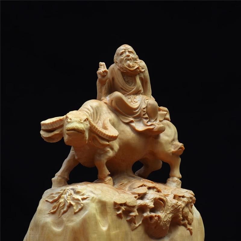 Premium Lao Tzu Riding Bull Wooden Statue, A Beacon of Taoist Wisdom and Chinese Mythology