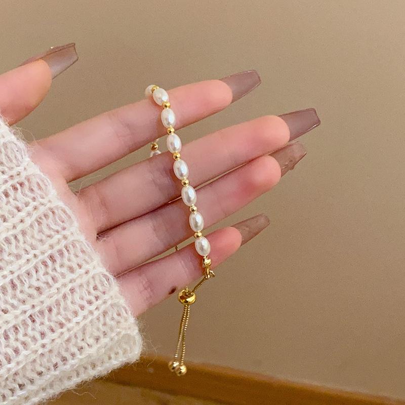 Gold Color Beads Pearls Mixed Adjustable Chain Bracelet Elegant Exquisite Bangles For Women  Jewelry Gift