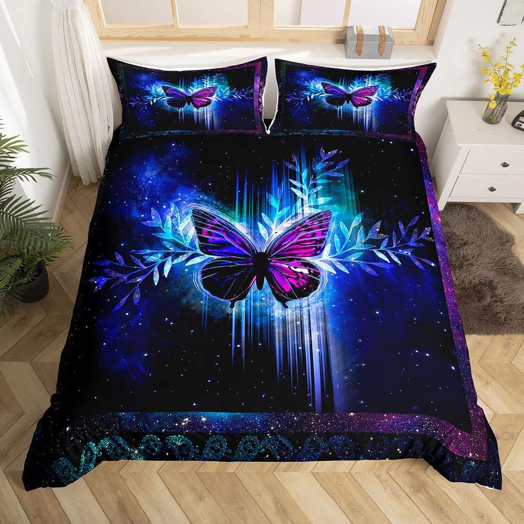 Butterfly Duvet Cover Set Twin King Size Romantic Rose Floral Bedding Set Microfiber Galaxy Comforter Cover For Girl Women Room