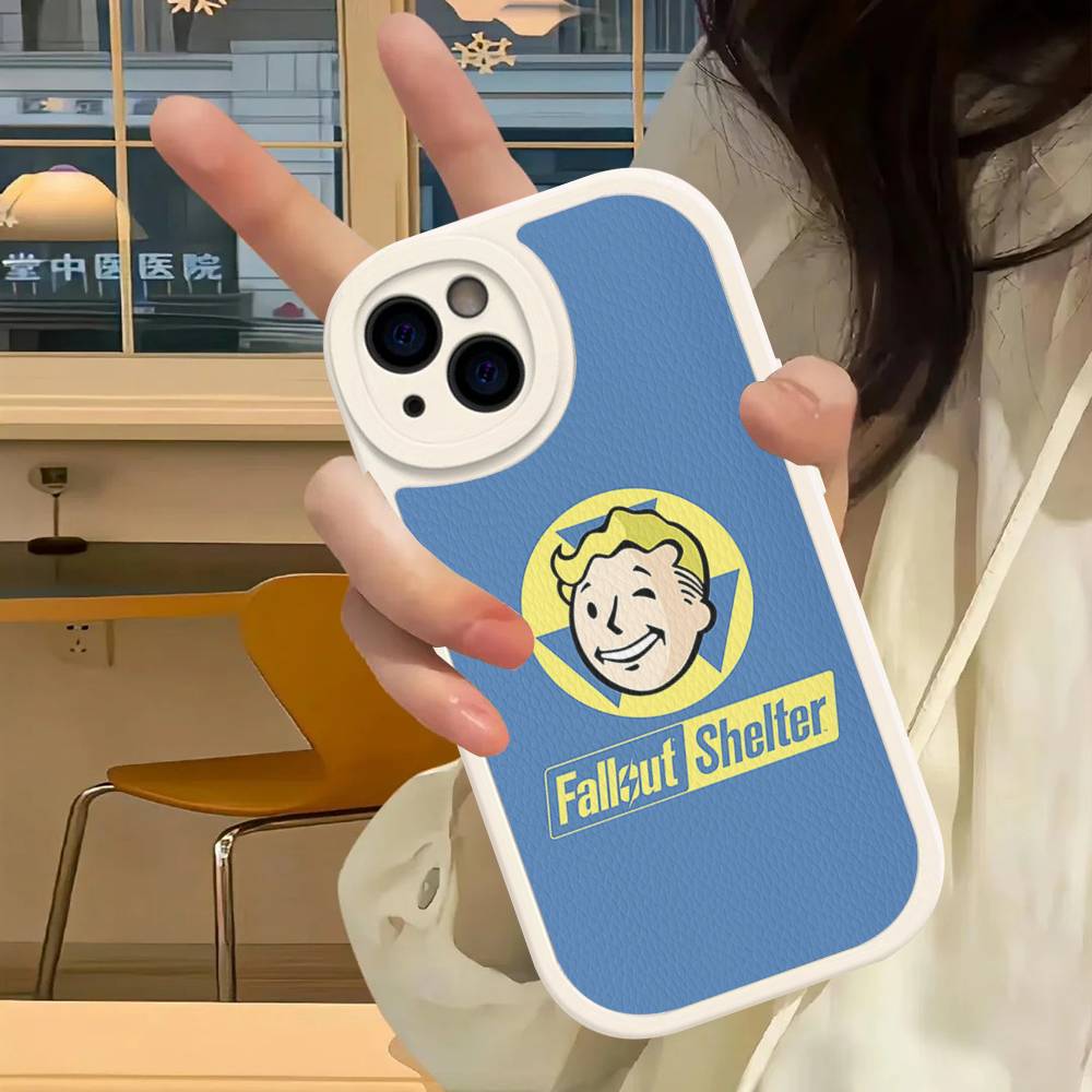 V-Vault-Tec F-Fallout Logo Phone Case Hard Leather For IPhone 16 15 14 13 Mini 11 12 Pro Max Plus Fundas