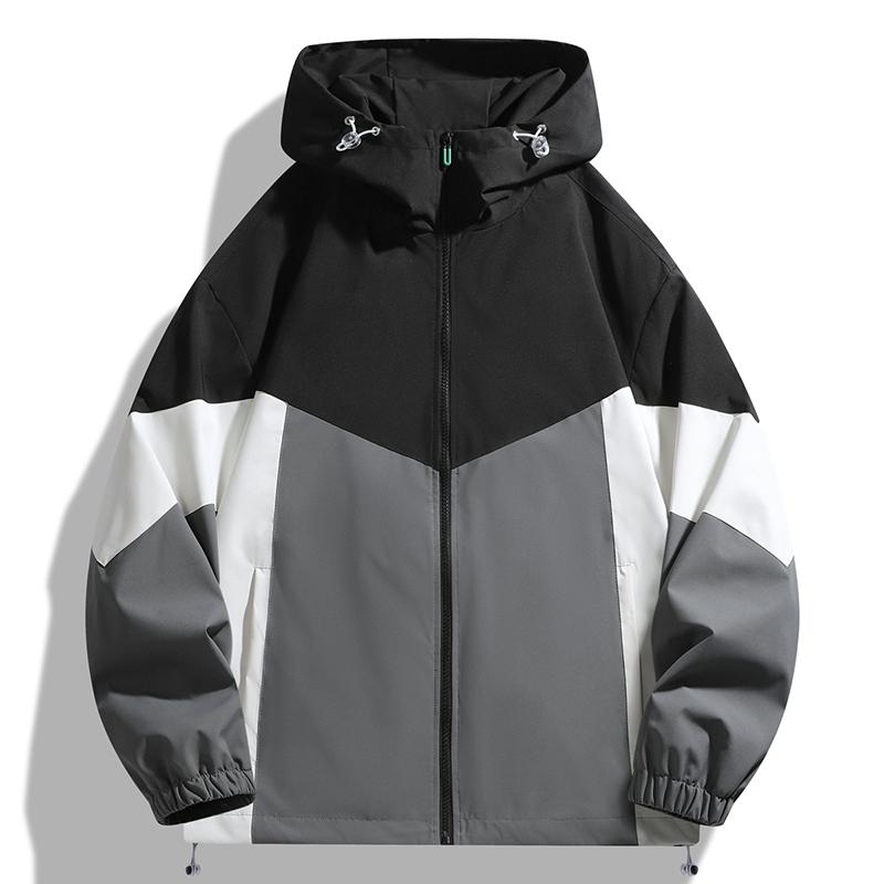Kontrastfarbe Outdoor Winddichte Kapuzenjacke Herren Locker Sportjacke Jacke Windjacke