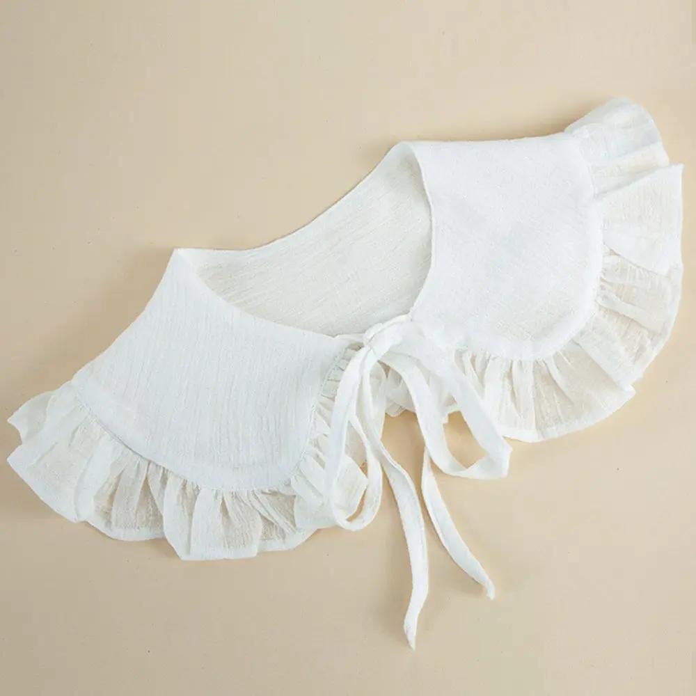 1PC Fashion Women Cotton Fake Collar Sweet Floral Lace Shawl Lapel Blouse Top Detachable Shirt False Tie Clothes Accessories