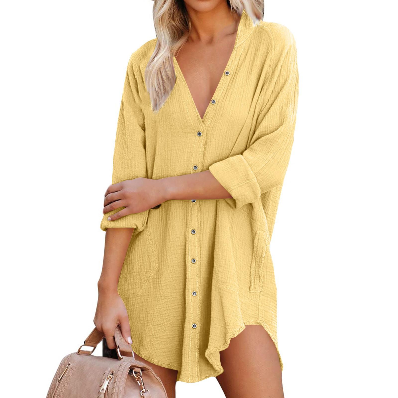 

Женский модный кардиган, сексуальный однотонный повседневная верхняя одежда с v-образным вырезом и длинным рукавом XL жёлтый